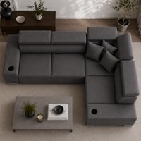 Sienna 5 Seater L Shape Fabric Sofa with Adjustable Headrests & Cup Holders | Modern Corner Sofa for Living Room