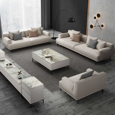 Modern Amsterdam 6 Seater Fabric Sofa Set (3+2+1) with Solid Wood Frame & Premium Cushions