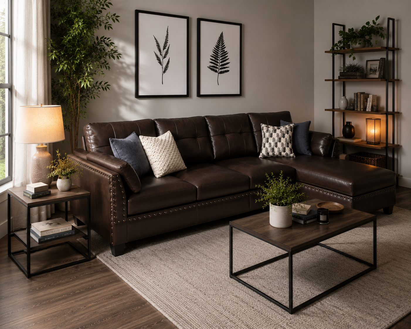Elora Modular 5 Seater Leatherette Sofa for Living Room | Modern L Shape Leather Sofa with Chaise Lounge