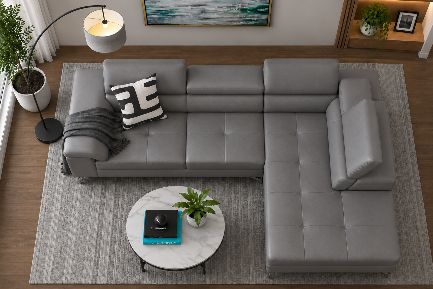 Crasio 5 Seater L Shape Leatherette Sofa for Living Room | Modern Corner Sectional Sofa with Chaise Lounge