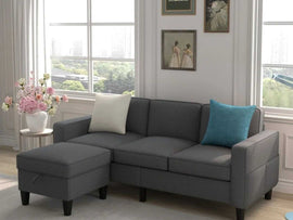 Elison 3 Seater Fabric Sofa with Storage Ottoman for Living Room - Torque India