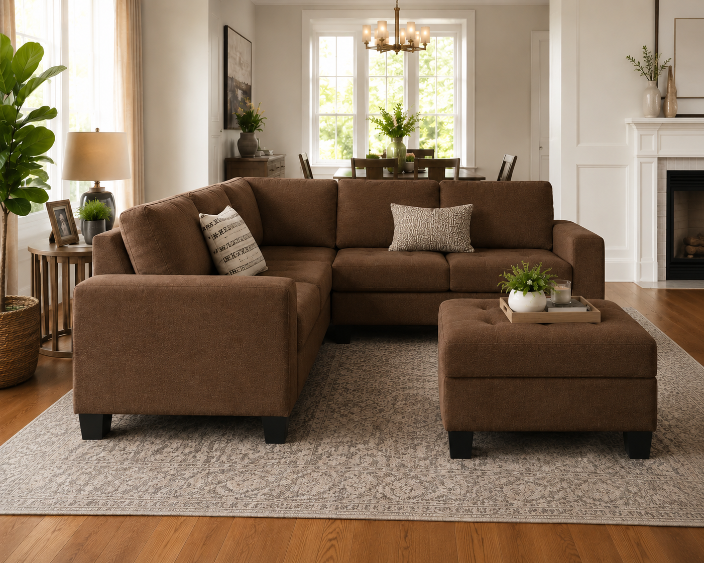 Christopher 5 Seater L Shape Fabric Sofa with Ottoman | Torque India Premium Corner Sofa