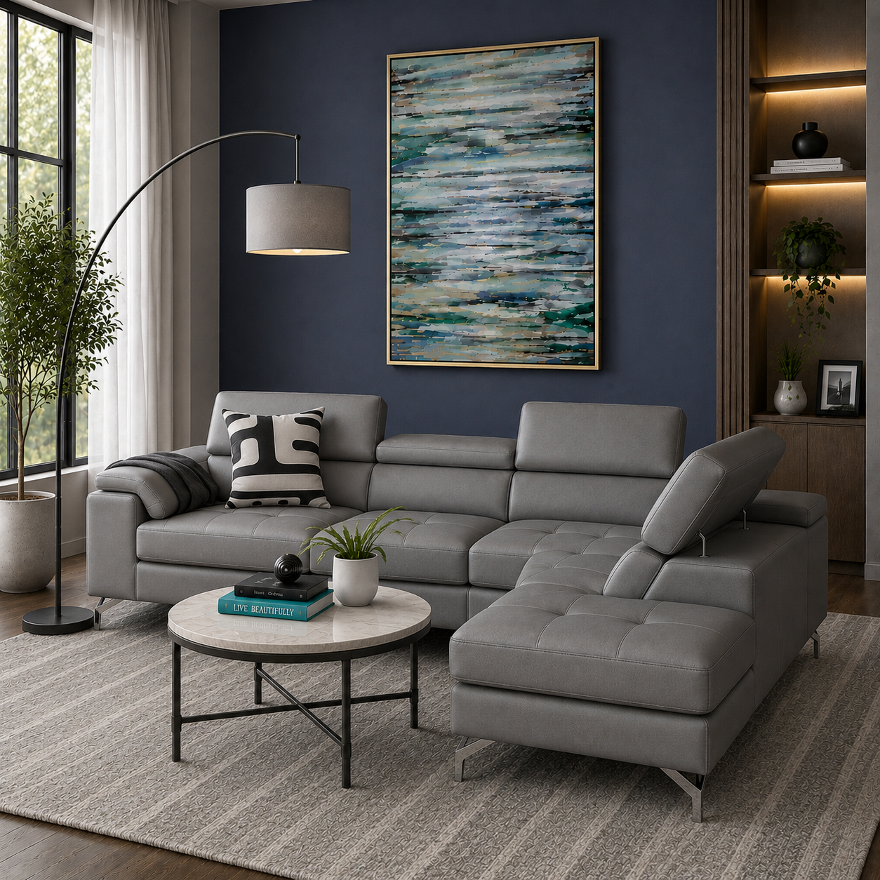Crasio 5 Seater L Shape Leatherette Sofa for Living Room | Modern Corner Sectional Sofa with Chaise Lounge