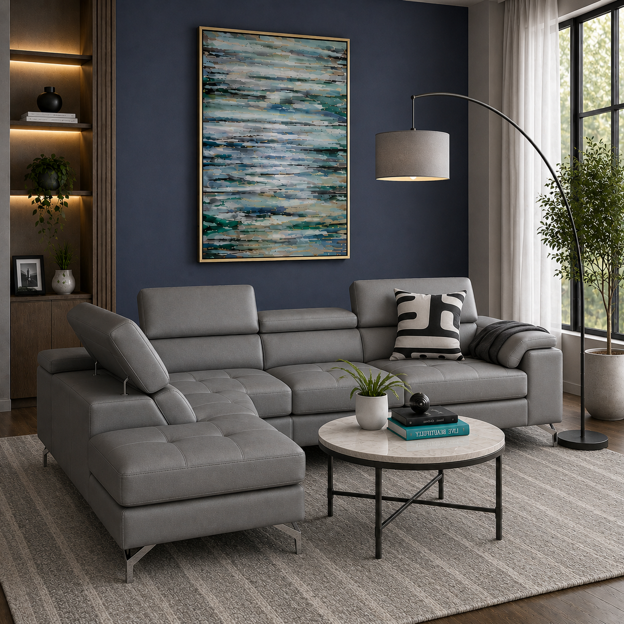 Crasio 5 Seater L Shape Leatherette Sofa for Living Room | Modern Corner Sectional Sofa with Chaise Lounge