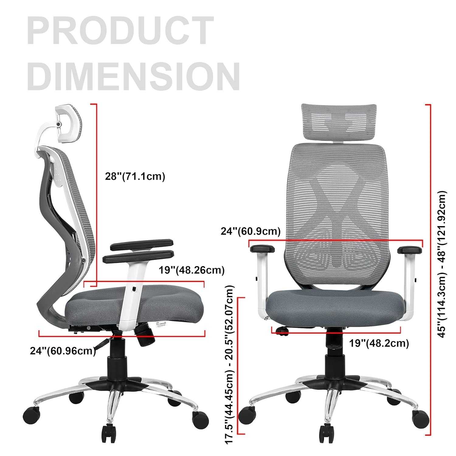 Felix High Back Executive Office Chair with Swivel Function, Multi-Locking  Mechanism, Adjustable Headrest, Armrests, Height, and Lumbar Support Grey