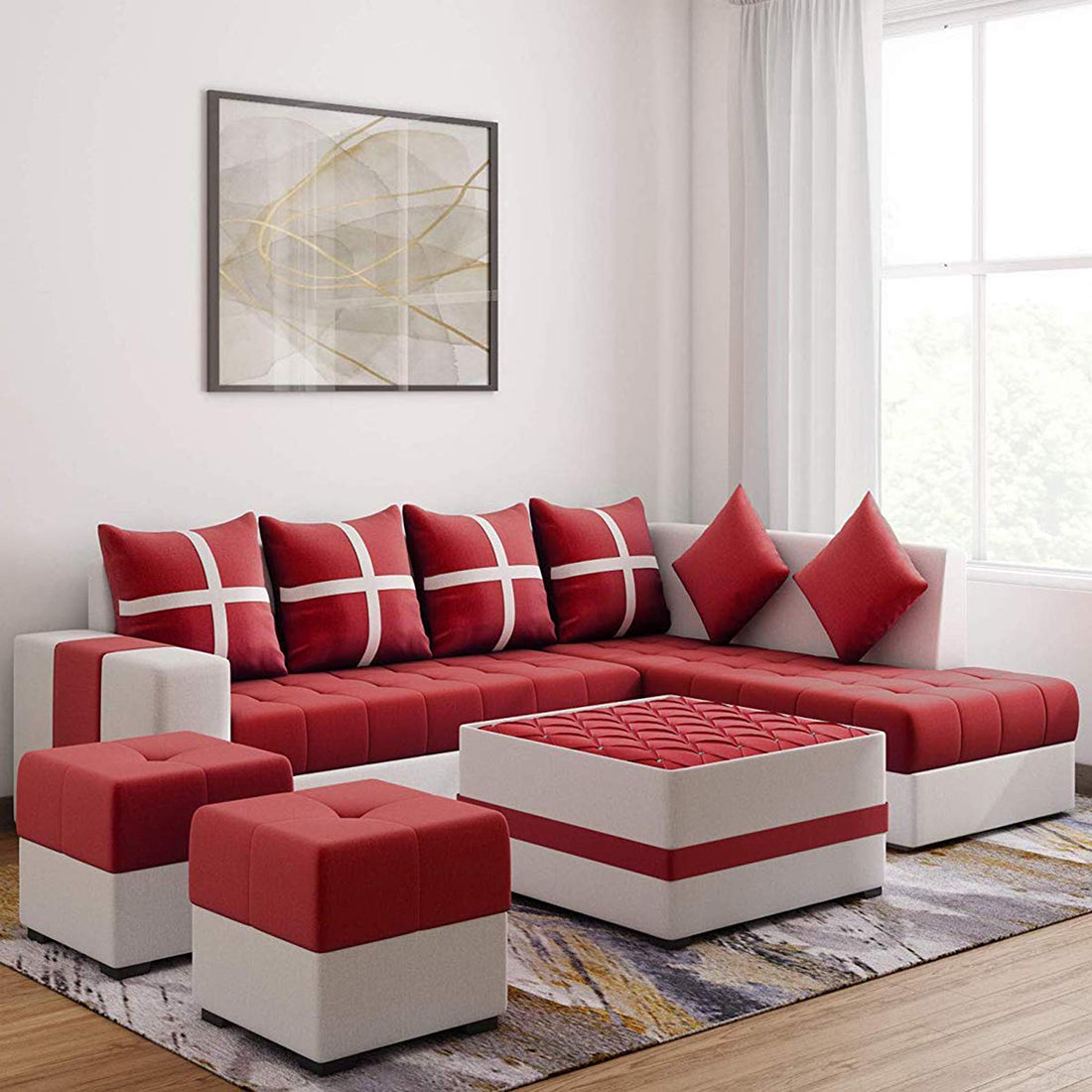 Jamestown L Shape Fabric Sofa Set For Living Room