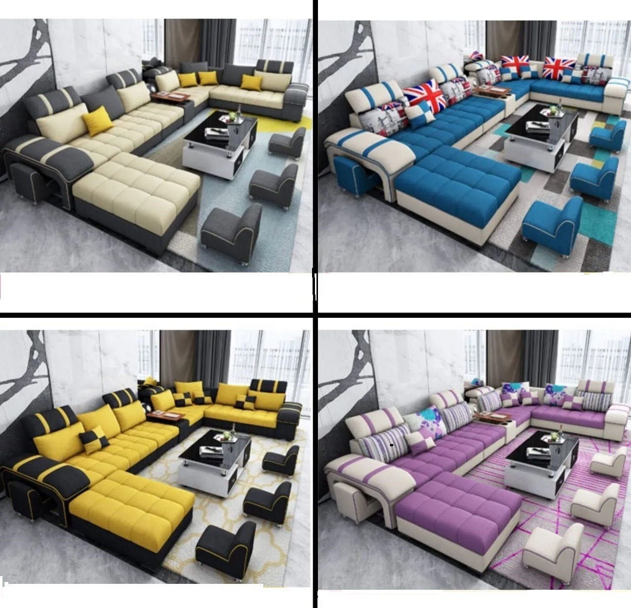 Galster U Shape 12 Seater Fabric Sofa Set and additional 4 Puffy (Flash Sale) - Torque India