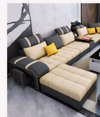 Galster U Shape 12 Seater Fabric Sofa Set and additional 4 Puffy (Flash Sale) - Torque India