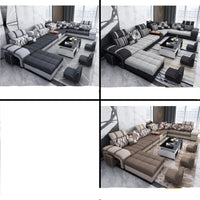 Galster U Shape 12 Seater Fabric Sofa Set and additional 4 Puffy (Flash Sale) - Torque India