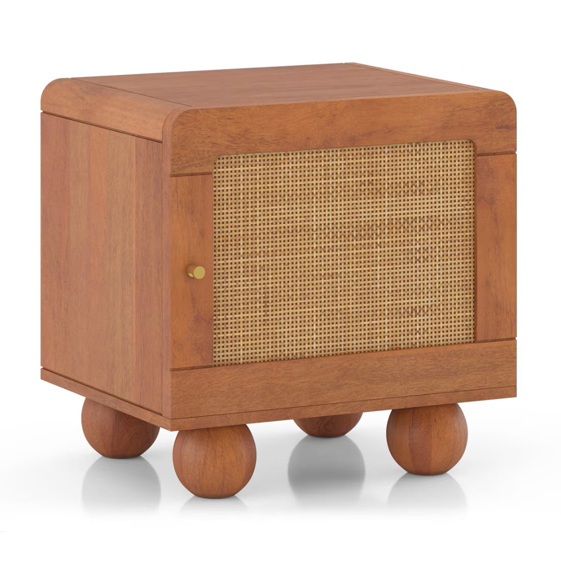 Japanese Solid Wood Rattan Bedside Table | Cane Nightstand with Storage
