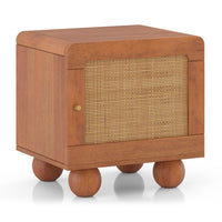 Japanese Solid Wood Rattan Bedside Table | Cane Nightstand with Storage