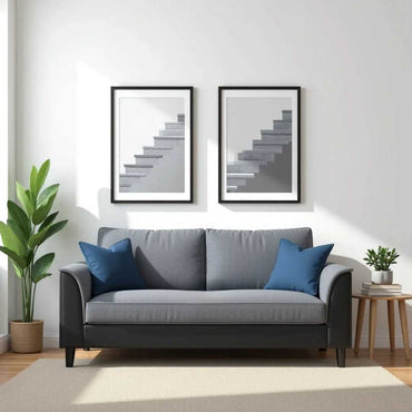 Hensley 3 Seater Fabric Sofa | Furniture for Living Room And Office - Grey & Black - TORQUE INNOVATIONS PRIVATE LIMITED