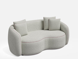 Velmora Bouclé Curved 3 Seater Sofa – Modern Designer Cream Sofa with Cushions