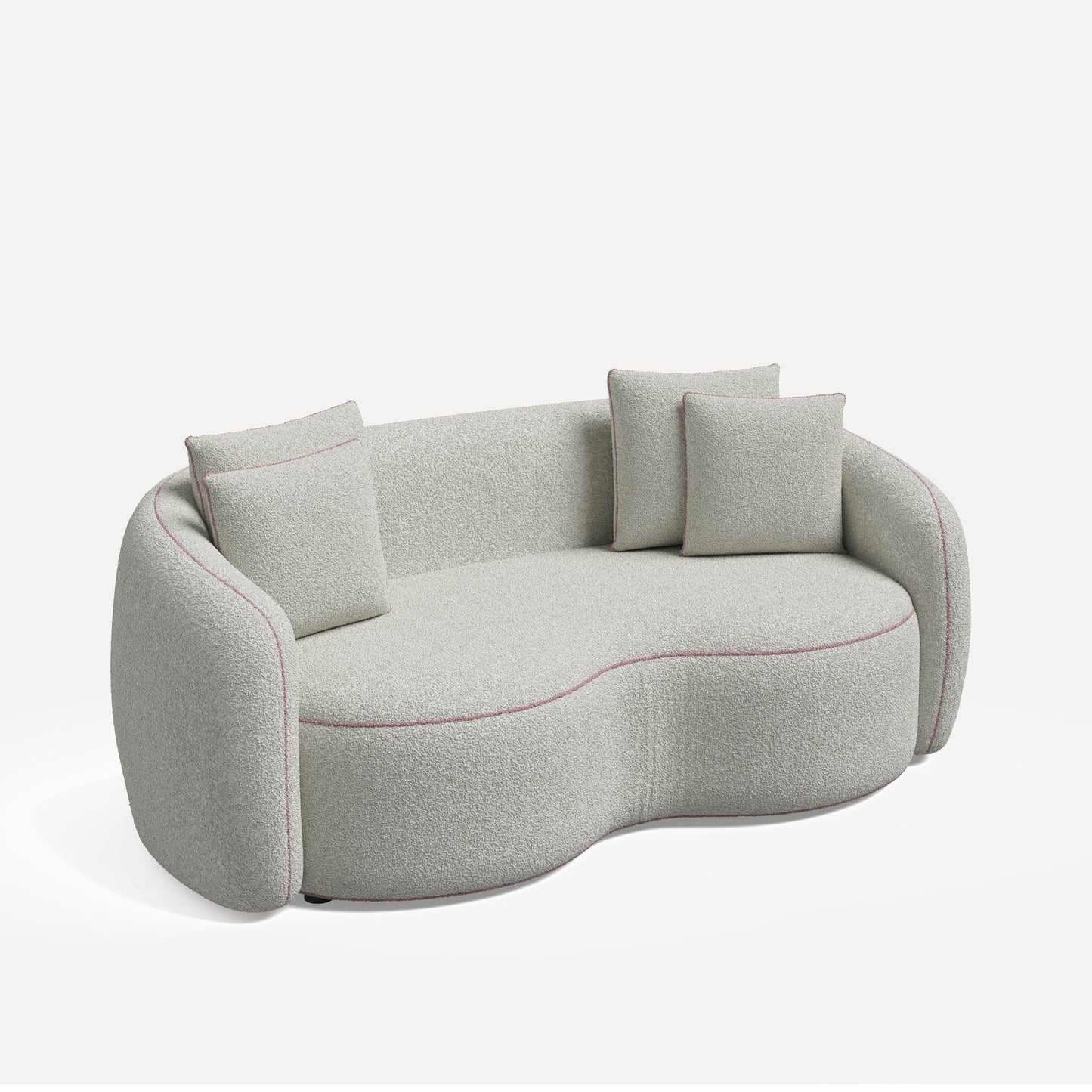 Velmora Bouclé Curved 3 Seater Sofa – Modern Designer Cream Sofa with Cushions