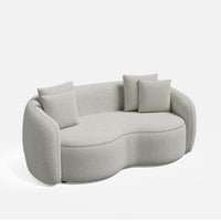 Velmora Bouclé Curved 3 Seater Sofa – Modern Designer Cream Sofa with Cushions