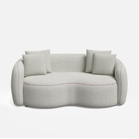 Velmora Bouclé Curved 3 Seater Sofa – Modern Designer Cream Sofa with Cushions