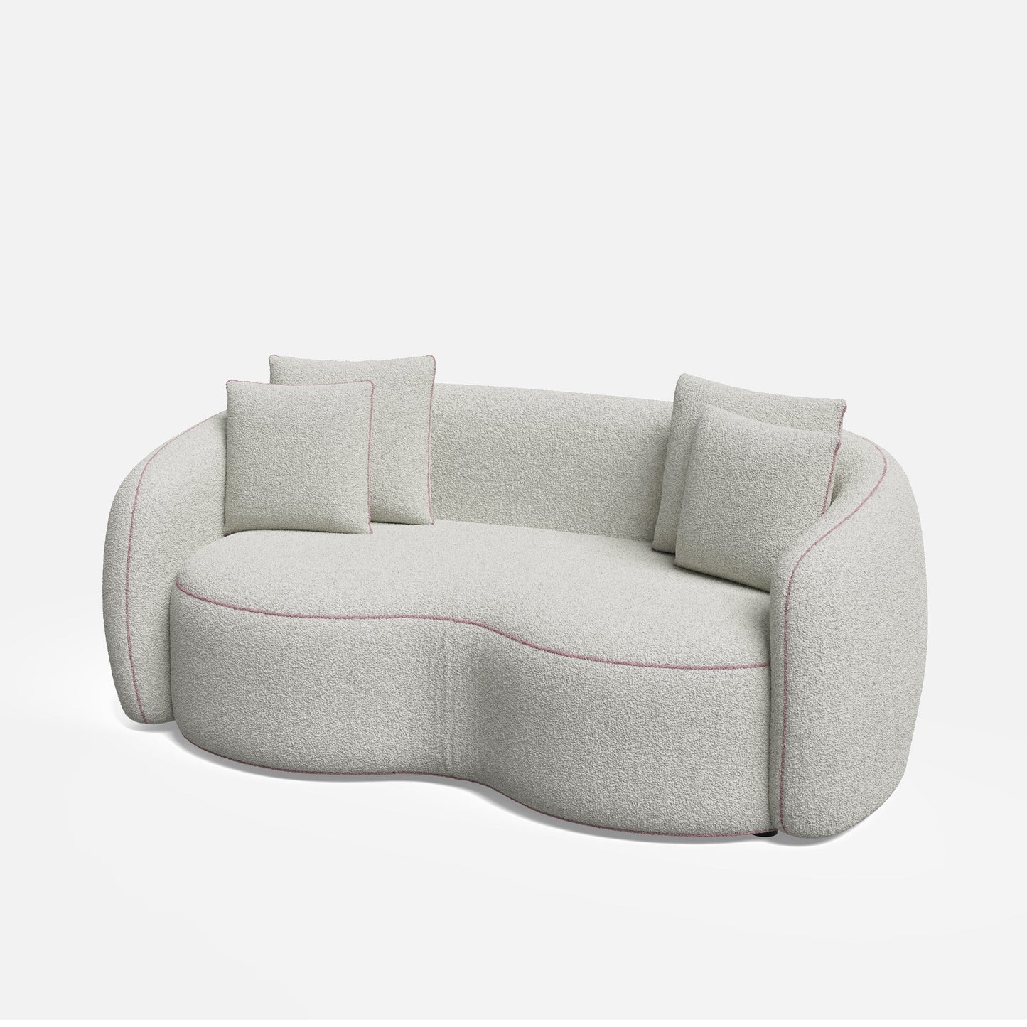 Velmora Bouclé Curved 3 Seater Sofa – Modern Designer Cream Sofa with Cushions