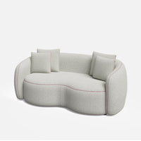 Velmora Bouclé Curved 3 Seater Sofa – Modern Designer Cream Sofa with Cushions
