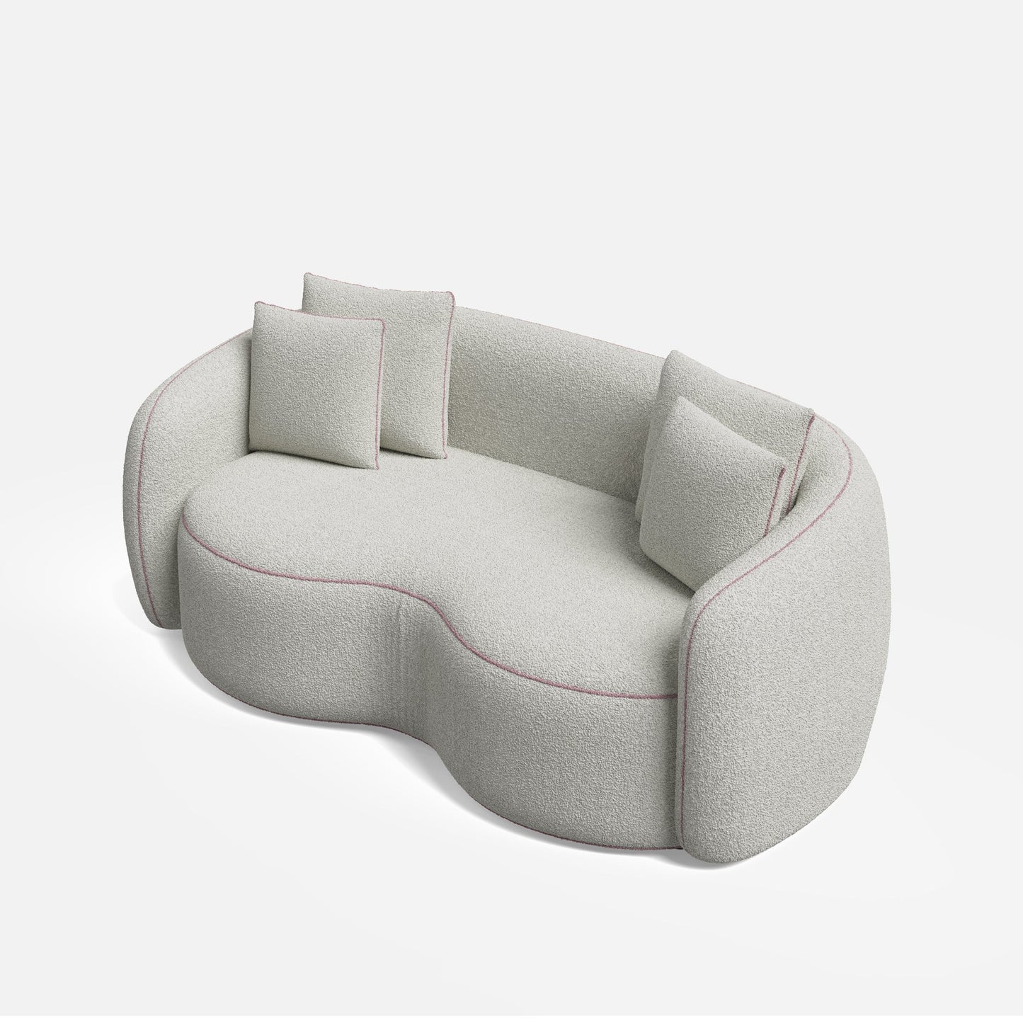 Velmora Bouclé Curved 3 Seater Sofa – Modern Designer Cream Sofa with Cushions
