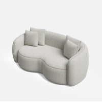 Velmora Bouclé Curved 3 Seater Sofa – Modern Designer Cream Sofa with Cushions