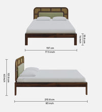 Interio Modern Wooden Platform Bed with Rattan Headboard – Solid Wood Frame, Minimalist Bedroom Furniture Queen Size