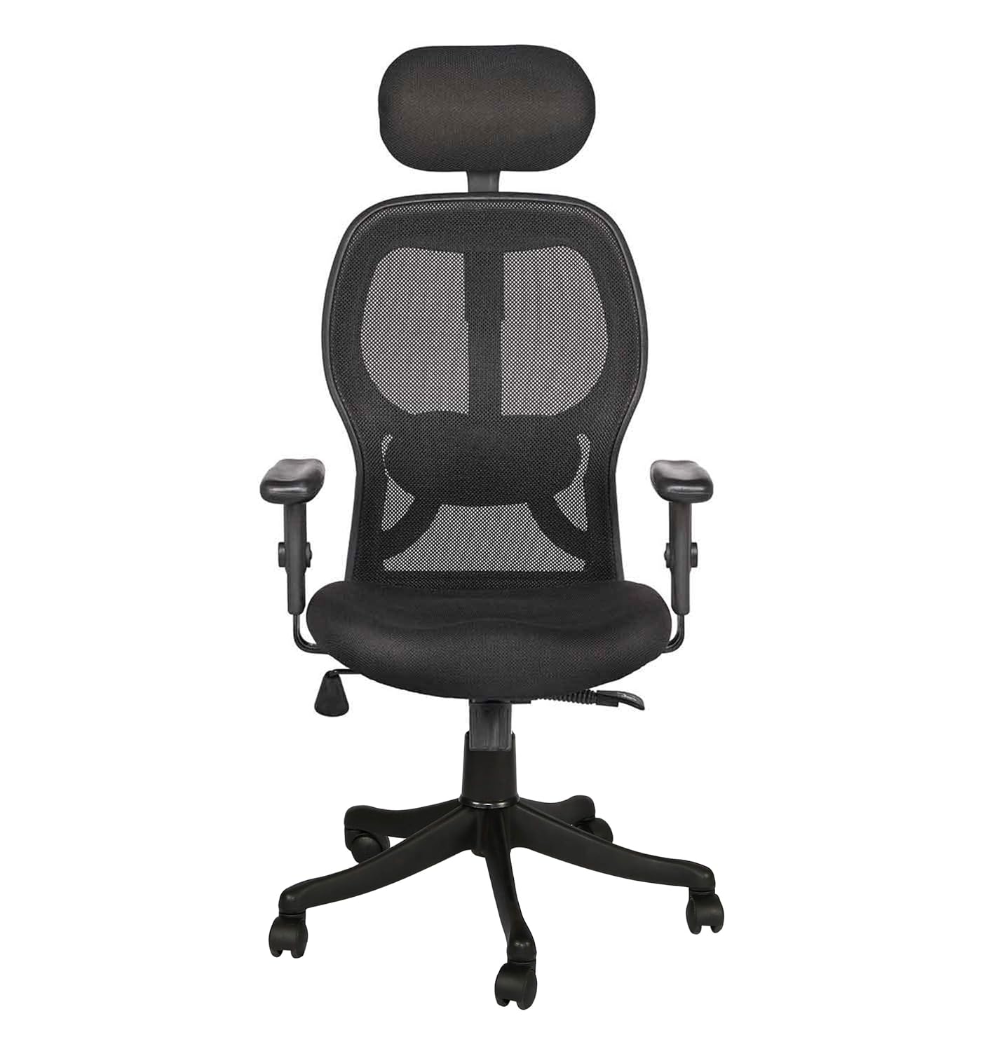 Jazz High Back Executive Office Chair for Desk, Office, Boss, Director with Swivel Function, Multi - Locking Mechanism, Adjustable Headrest, Armrests, Height, and Lumbar Support - Black - Torque India