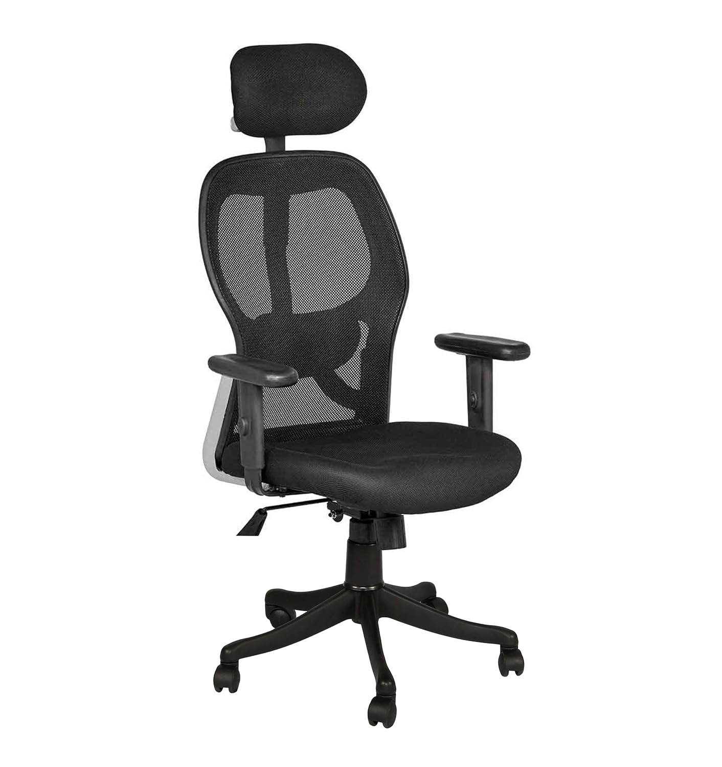 Jazz High Back Executive Office Chair for Desk, Office, Boss, Director with Swivel Function, Multi - Locking Mechanism, Adjustable Headrest, Armrests, Height, and Lumbar Support - Black - Torque India