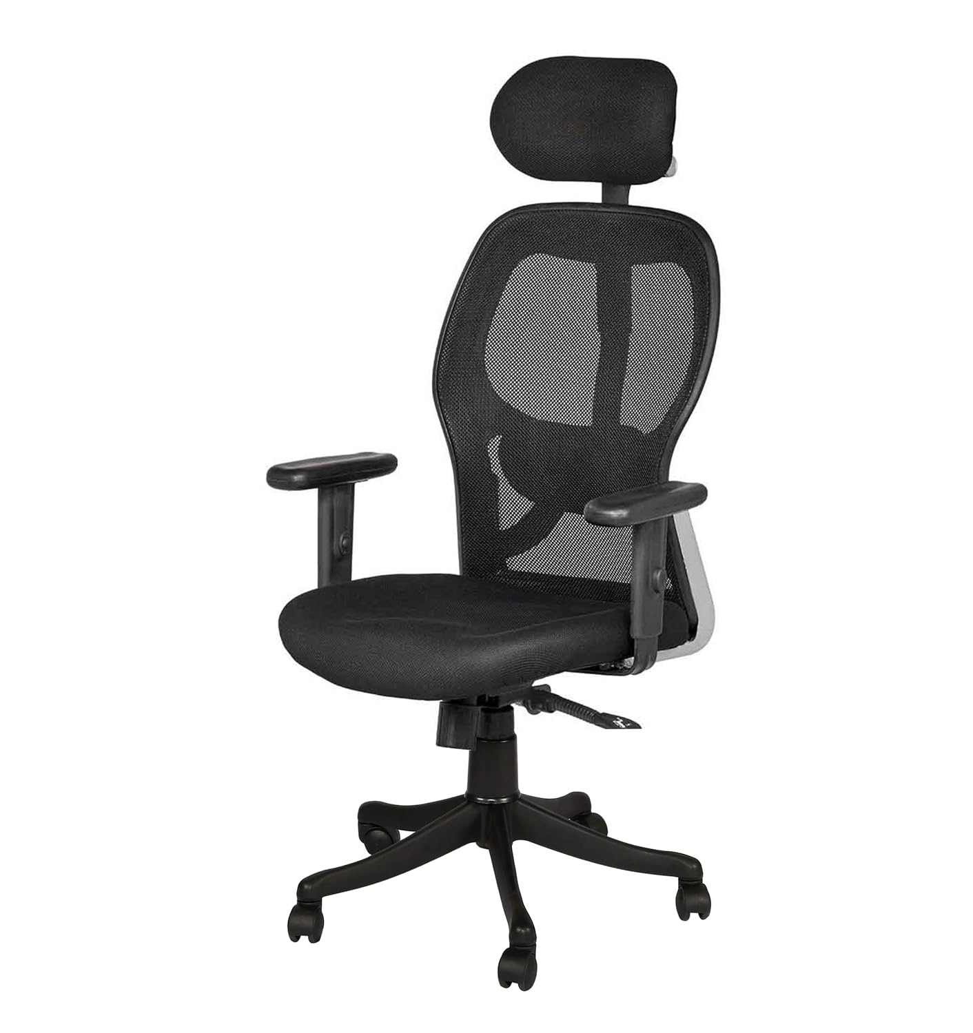 Jazz High Back Executive Office Chair for Desk, Office, Boss, Director with Swivel Function, Multi - Locking Mechanism, Adjustable Headrest, Armrests, Height, and Lumbar Support - Black - Torque India