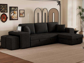 Juana 6 Seater L Shape Sofa Cum Bed with Storage for Living Room 2 Puffy - Torque India