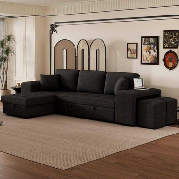 Juana 6 Seater L Shape Sofa Cum Bed with Storage for Living Room 2 Puffy