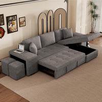 Kaven 6 Seater L Shape Sofa Cum Bed with Storage for Living Room 2 Puffy - Torque India