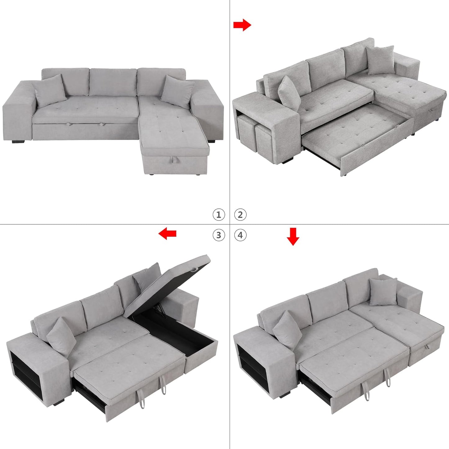 Kaven 6 Seater L Shape Sofa Cum Bed with Storage for Living Room 2 Puffy - Torque India