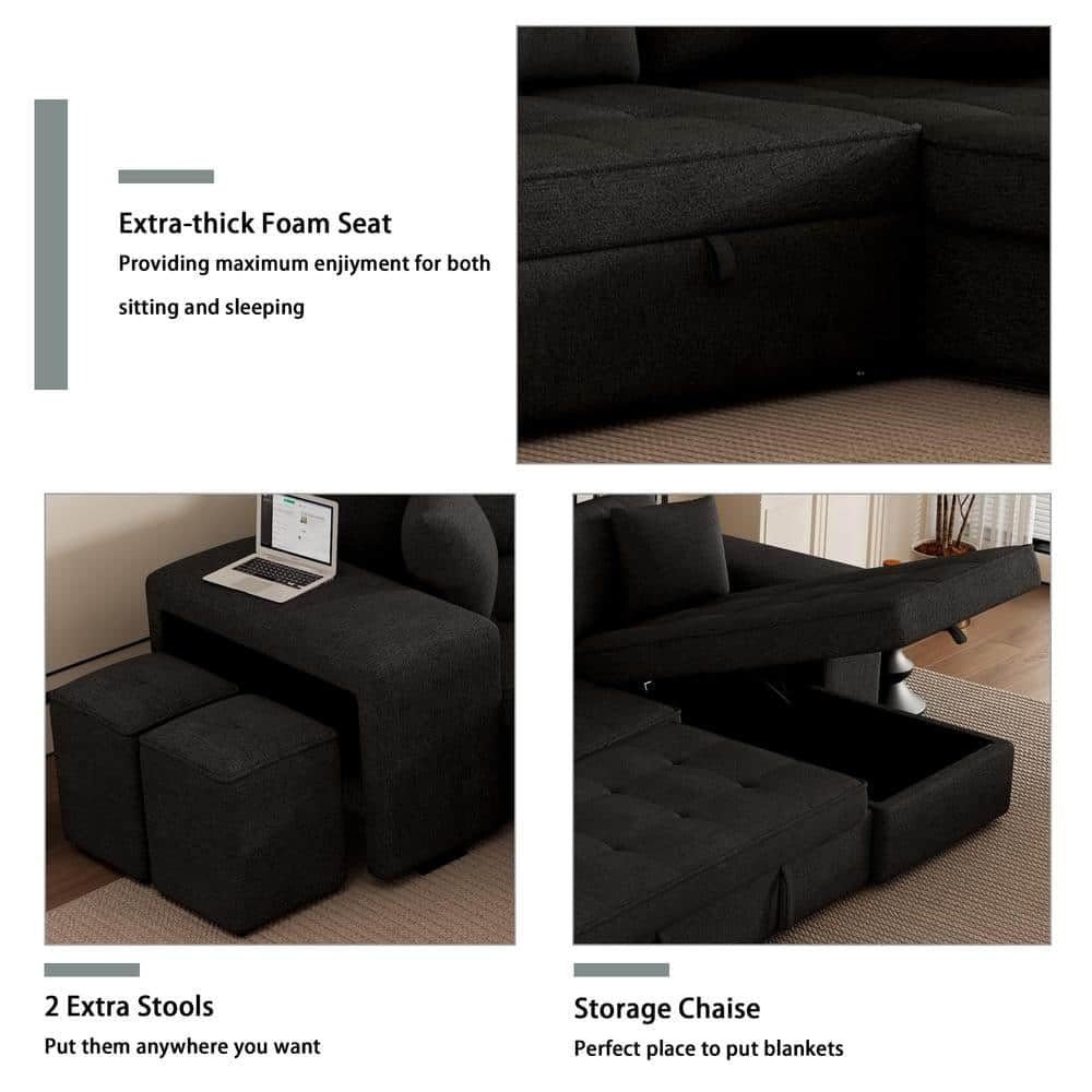 Kaven 6 Seater L Shape Sofa Cum Bed with Storage for Living Room 2 Puffy Dark Grey - Torque India