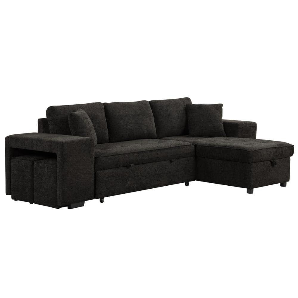 Kaven 6 Seater L Shape Sofa Cum Bed with Storage for Living Room 2 Puffy Dark Grey - Torque India