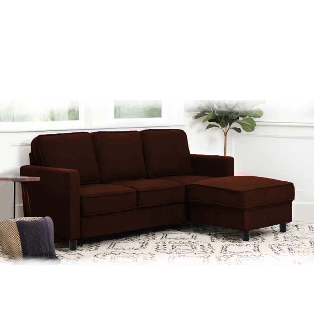 Torque India Federica 3 Seater Fabric Sofa With Ottoman For Living Room