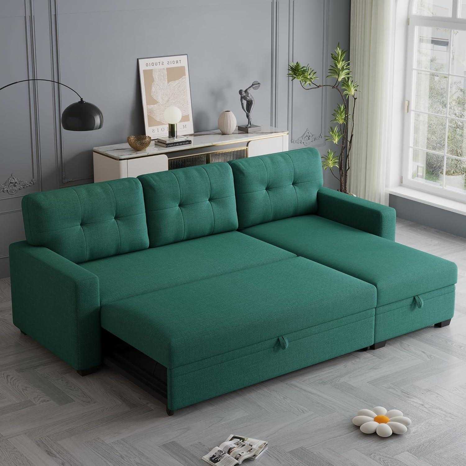 Lucia L Shape Sofa Cum Bed – 4 Seater Folding Sofa with Storage 