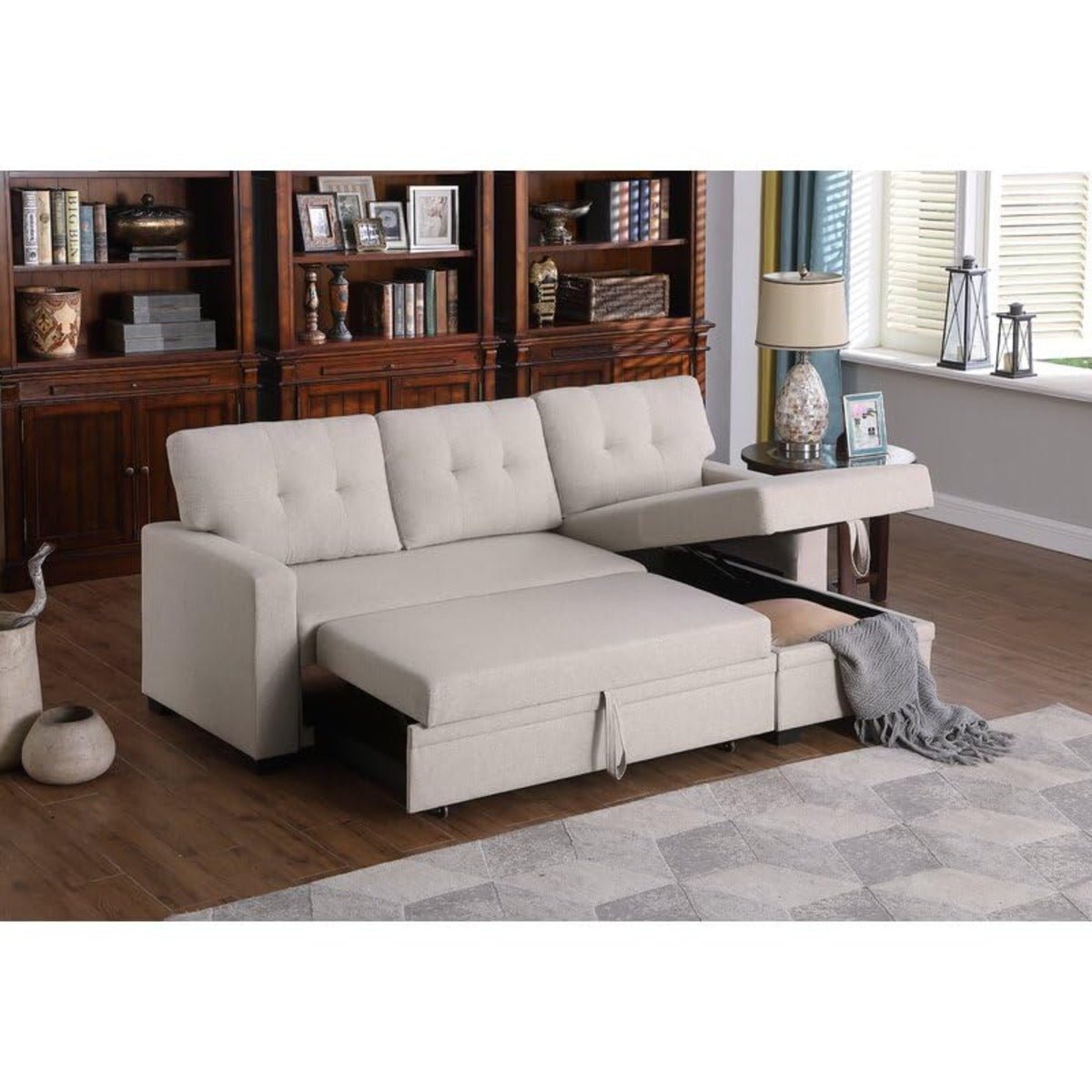 Lucia L - Shaped Sofa Cum Bed with Storage | 4 - Seater Folding Sofa for Living Room & Guest Room - Torque India