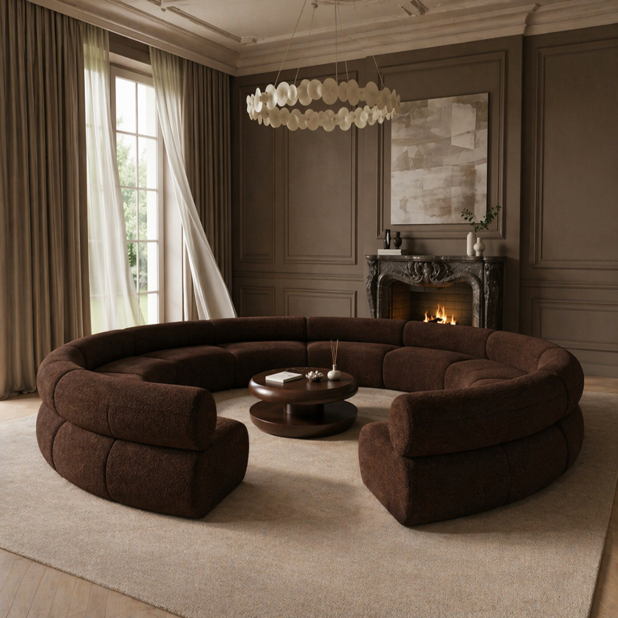round sofa set 10 seater dark brown fabric modern sectional sofa luxury living room furniture