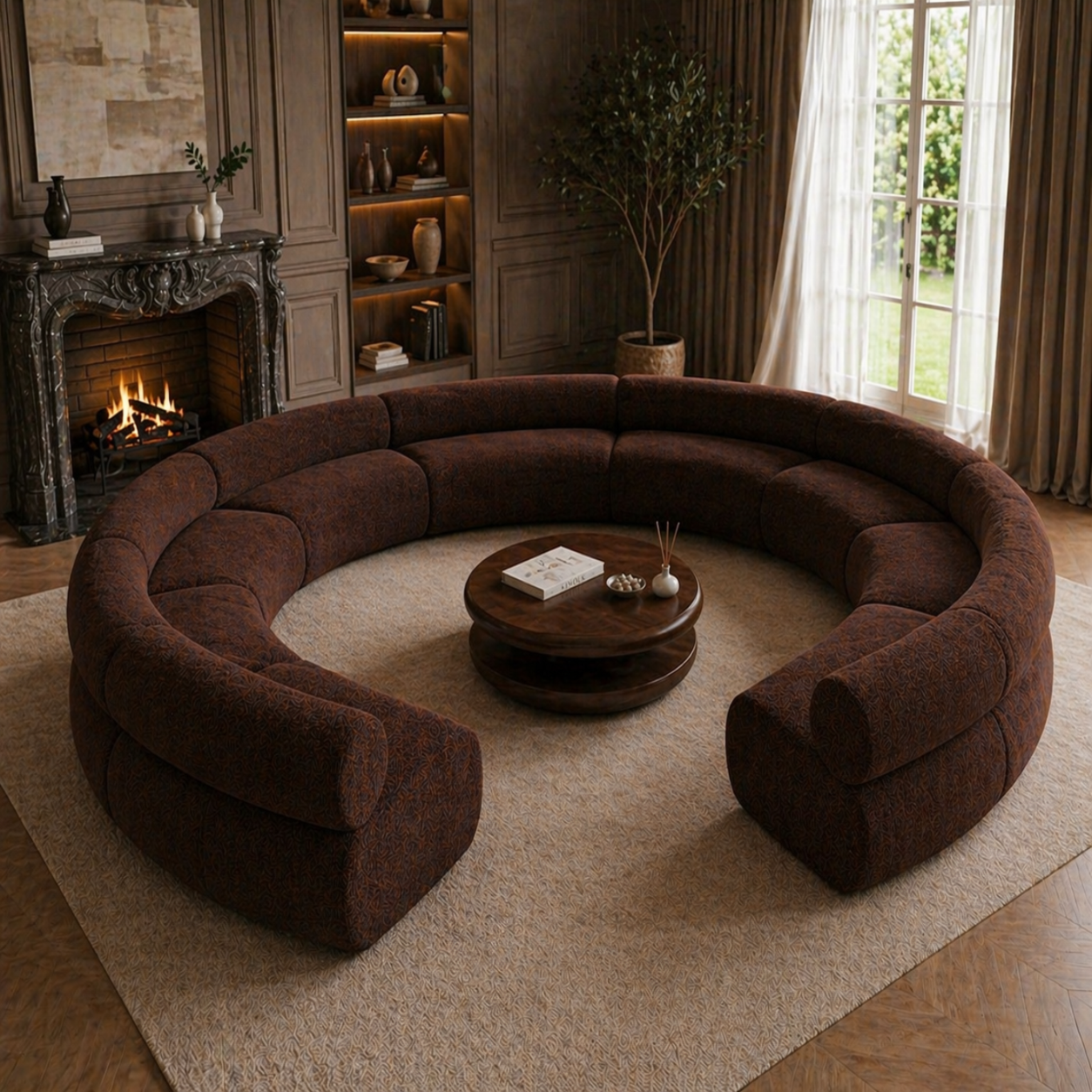 round sofa set 10 seater dark brown fabric modern sectional sofa luxury living room furniture