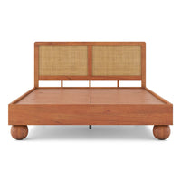 Japanese Style King Size Wooden Bed with Cane Backrest