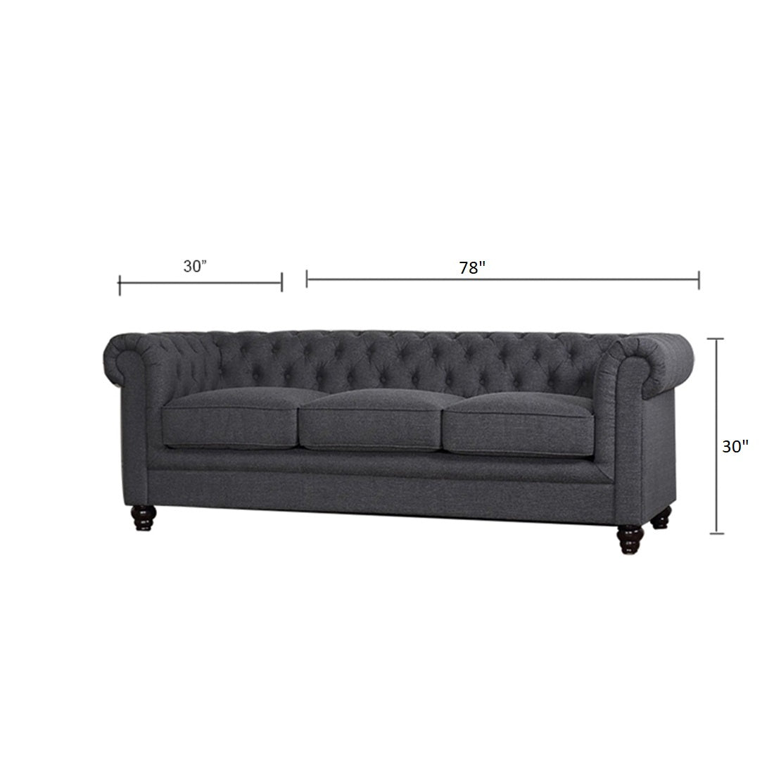 Marina Solid Wood 3 Seater Fabric Chesterfield Sofa for Living - Torque India