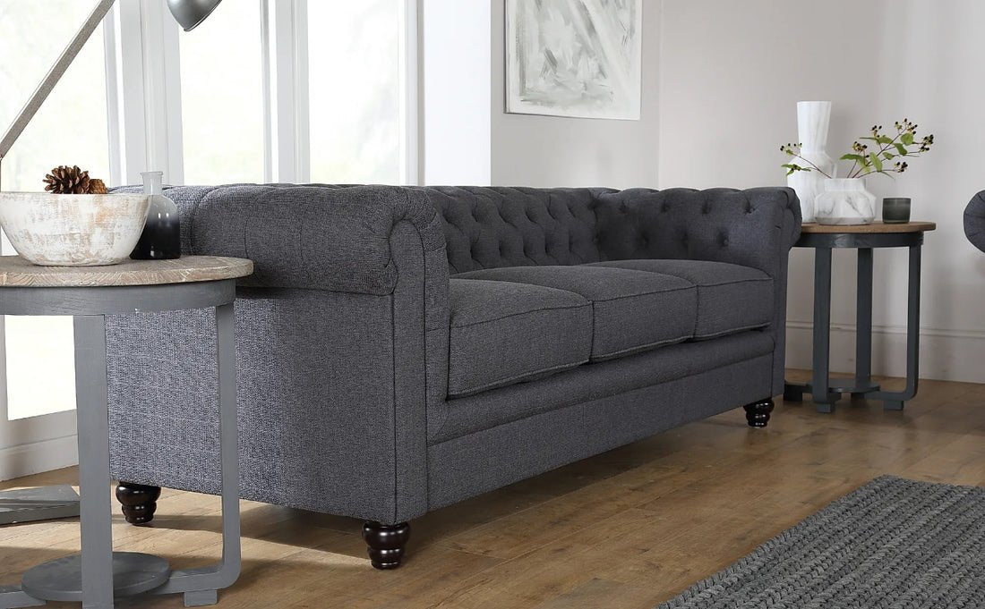 Marina Solid Wood 3 Seater Fabric Chesterfield Sofa for Living - Torque India