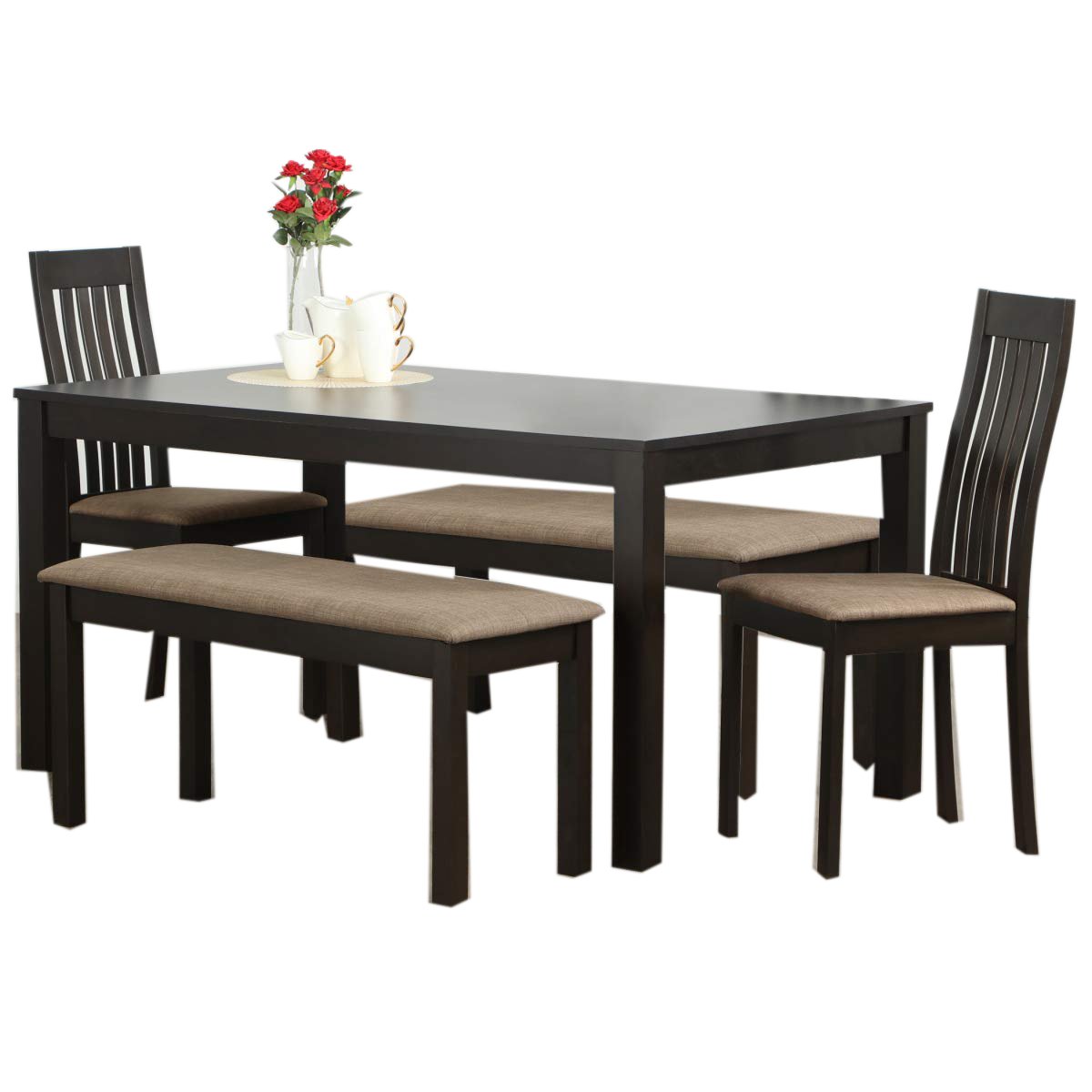 Marshall 6 Seater Dining Table with 2 Chairs and 2 Bench (Beige Walnut Finish) - Torque India