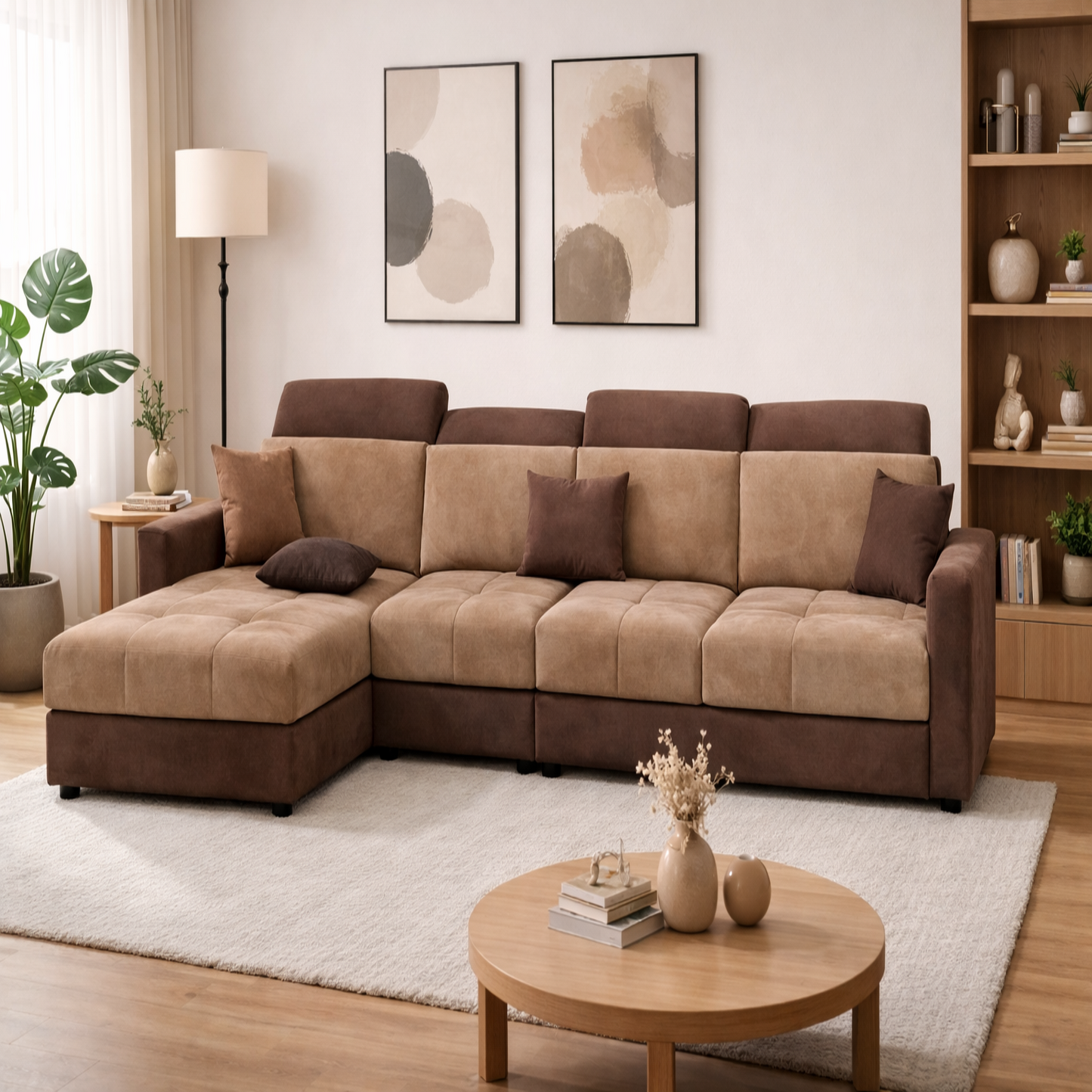 Modern 5 Seater Sofa Set for Living Room | Premium Fabric Sofa with Wooden Frame