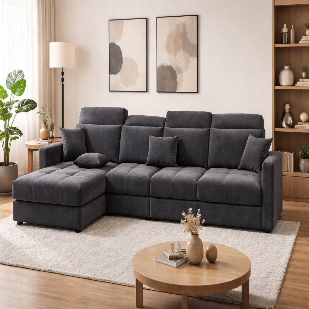 Modern 5 Seater Sofa Set for Living Room | Premium Fabric Sofa with Wooden Frame