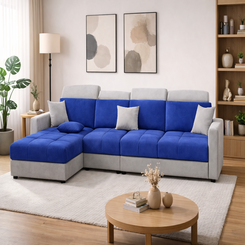 Modern 5 Seater Sofa Set for Living Room | Premium Fabric Sofa with Wooden Frame