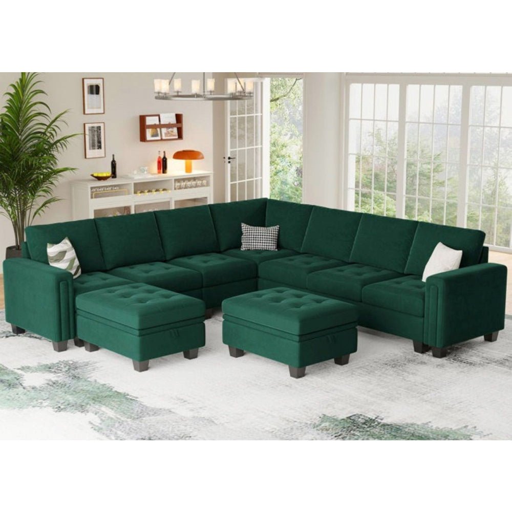 Moris 8 Seater Interchangeable Modular Corner Fabric Sofa with Storage Ottoman For Living Room | Bedroom | Office - Torque India