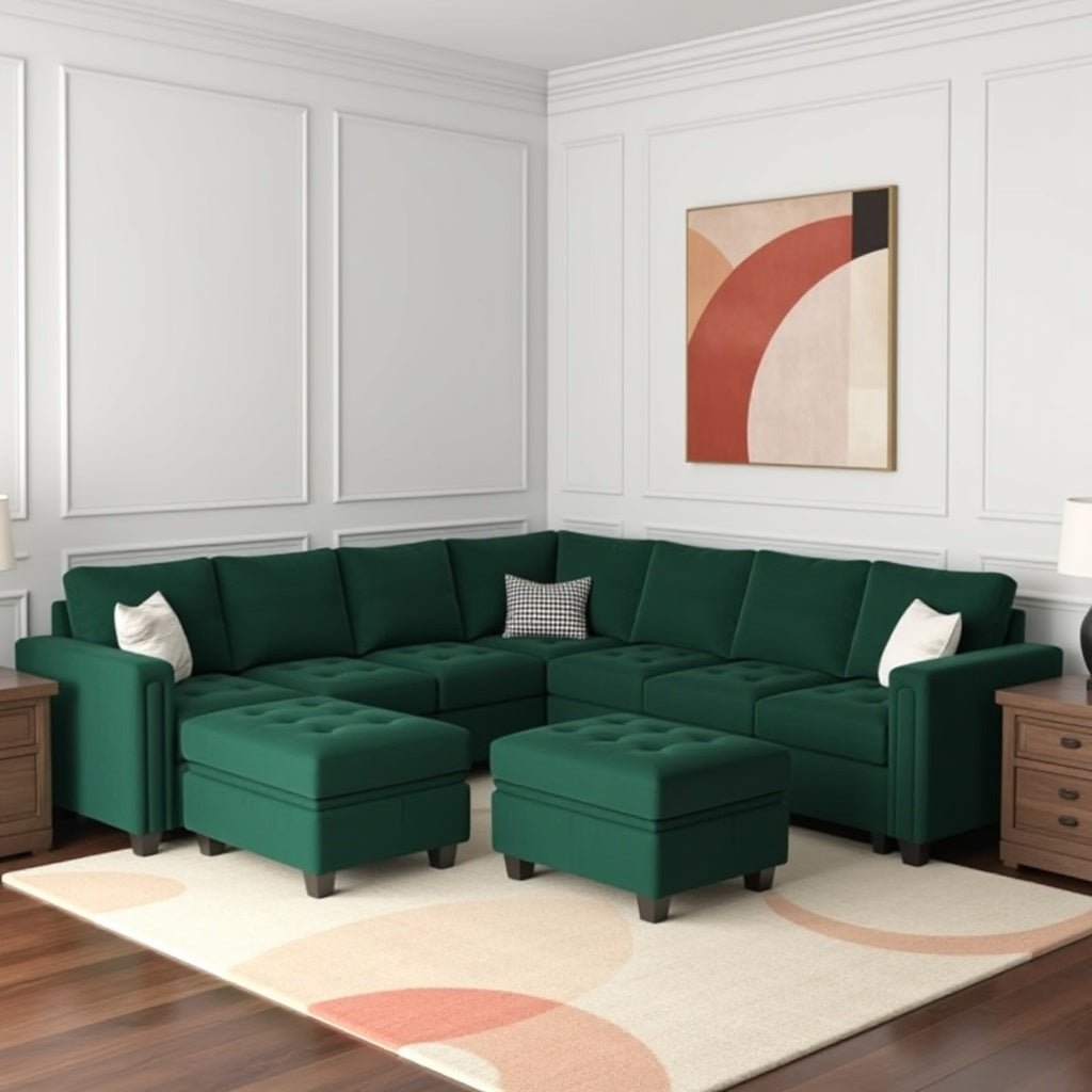 Moris 8 Seater Interchangeable Modular Corner Fabric Sofa with Storage Ottoman For Living Room | Bedroom | Office - TORQUE INNOVATIONS PRIVATE LIMITED