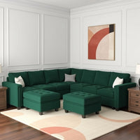 Moris 8 Seater Interchangeable Modular Corner Fabric Sofa with Storage Ottoman For Living Room | Bedroom | Office - TORQUE INNOVATIONS PRIVATE LIMITED