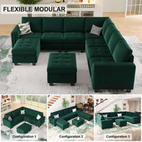 Moris 8 Seater Modular U Shape Fabric Sofa with Storage Ottoman For Living Room | Bedroom | Office - Torque India